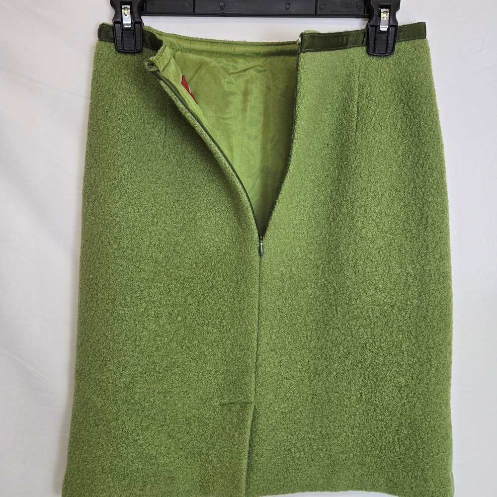 Olsen Europe‎ Wool Mini Pencil Skirt Lined Slit Zipper Green Retro MCM Mod US 2 - Picture 9 of 11